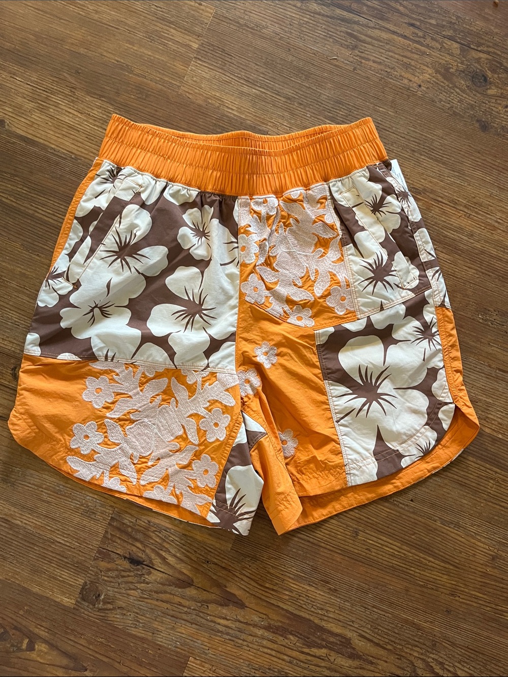 Womens Free People movement Orange Floral Patchwork Shorts
